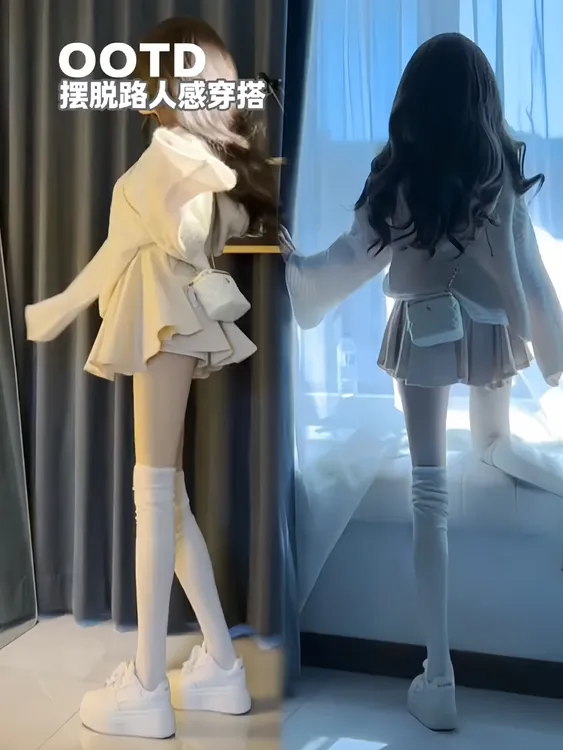法式性感宽松落肩袖短款连帽针织衫女装秋季新款芭蕾半身裙两件套