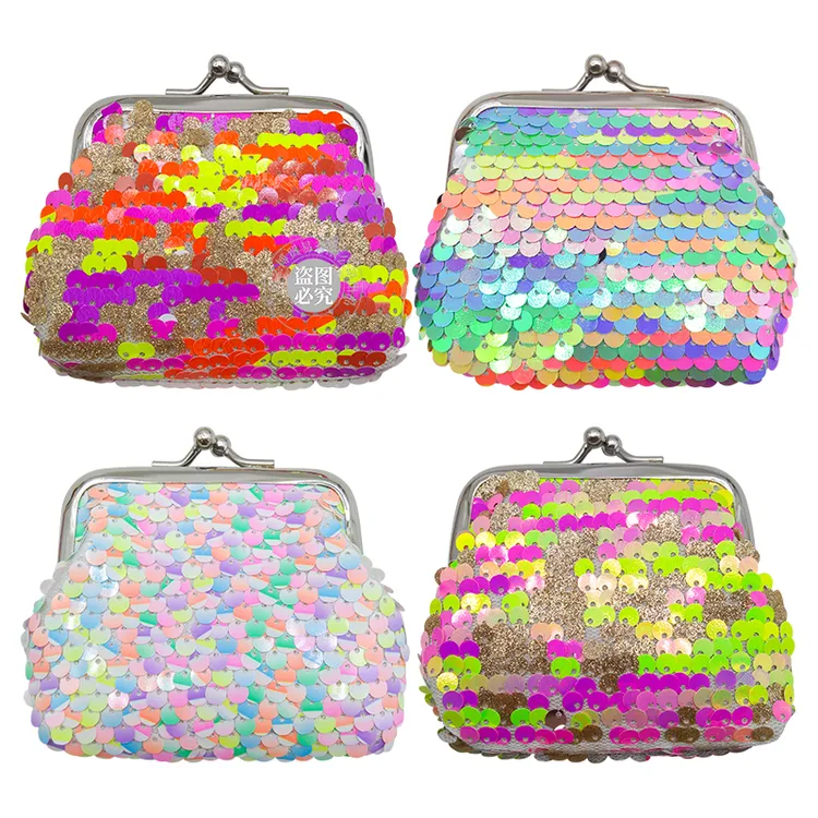 女士七彩亮片零钱包手机绳收纳硬币包化妆包手袋3寸夹子包包配件