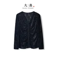 【晚泽】2025新款秋季衬衣女式新中式女宽松高级感薄款提花长袖衬衫