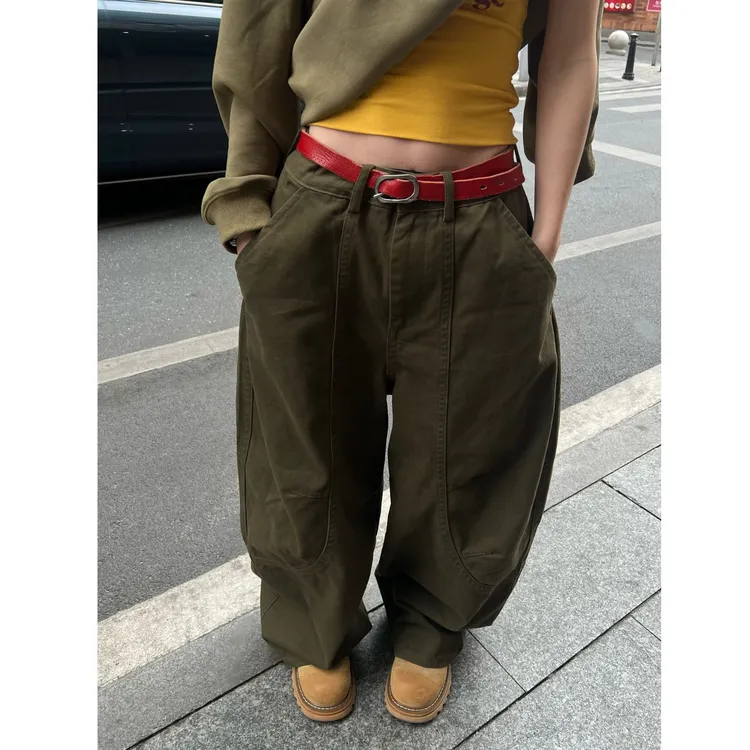 杨九七 新款美式复古弯刀裤中性口袋百搭宽松阔腿休闲裤 90003