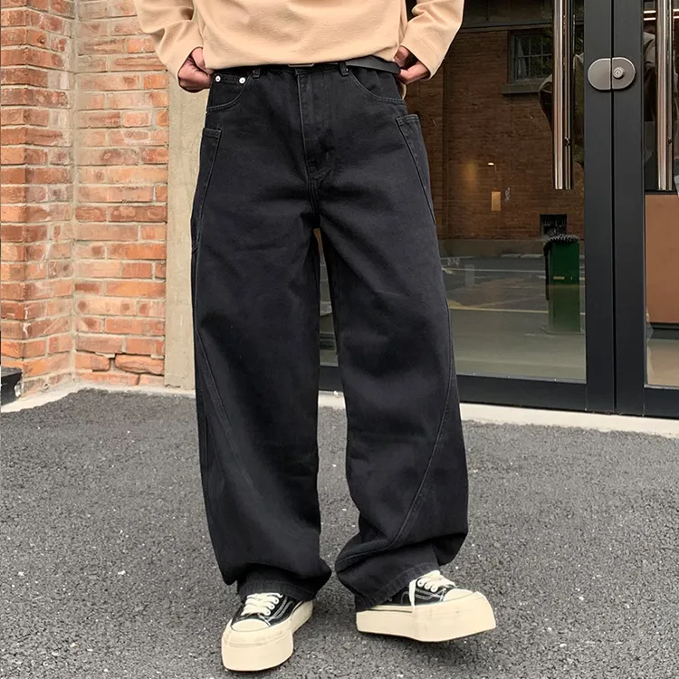 休闲百搭裤子黑色阔腿裤水洗秋冬显瘦韩版秋季直筒牛仔裤宽松中腰