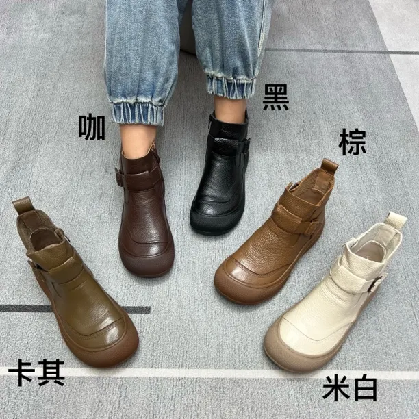 5832 纯皮厚底皮带扣时尚简约百搭复古切尔西短靴