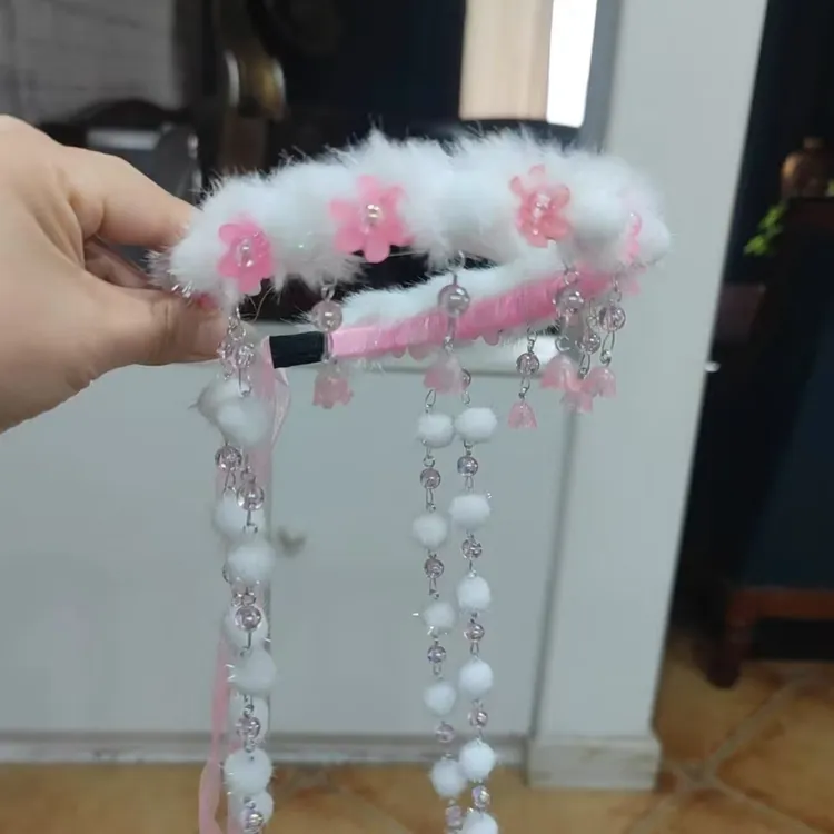 【班班精选】长流苏版香妃花环材料手工材料包（含发箍送白色毛球）