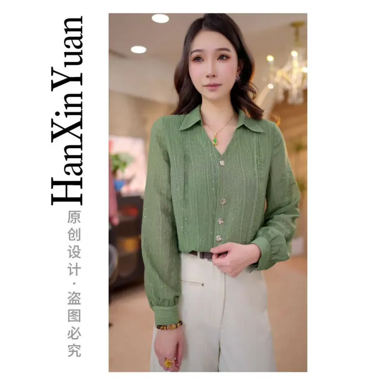 原版正品XG1866B秋季长袖洋气小衫上衣秋季新款简约气质优雅衬衫