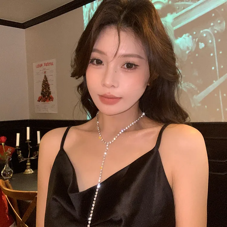 铜合金项链 满钻超长长款Y型流苏项链女新款高级感轻奢小众锁骨链