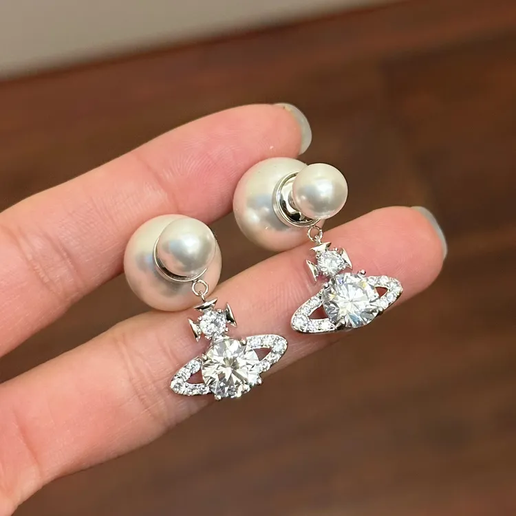 铜合金合成锆石耳饰 E0071 时尚气质韦雪同款土星耳坠