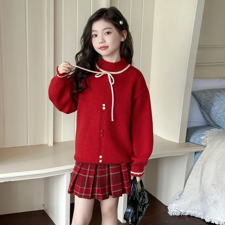 圣诞衣服儿童2026新女童新年红色毛衣女孩秋冬过年服女大童套装裙