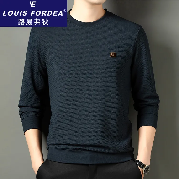 Louis Fordea/路易弗狄休闲圆领长袖T恤男款弹力打底衫高档男装