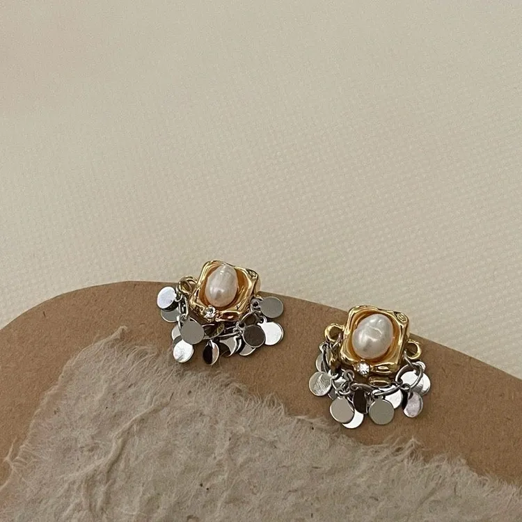 复古几何仿珍珠亮片金属流苏新中式耳环女气质时尚潮流冷淡风耳饰