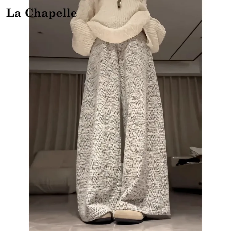 拉夏贝尔灰色小香风阔腿裤女秋季2025新款小个子高腰显瘦直筒裤子