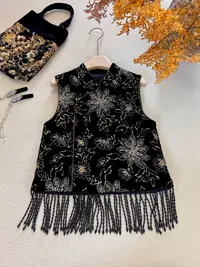 【CCM定制】新中式国风女童2025新款重工手工刺绣亮片马甲丝绒上衣