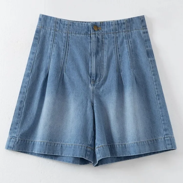 几里与麻 夏款上新 气质时尚休闲百搭舒适压褶牛仔短裤女 2040867