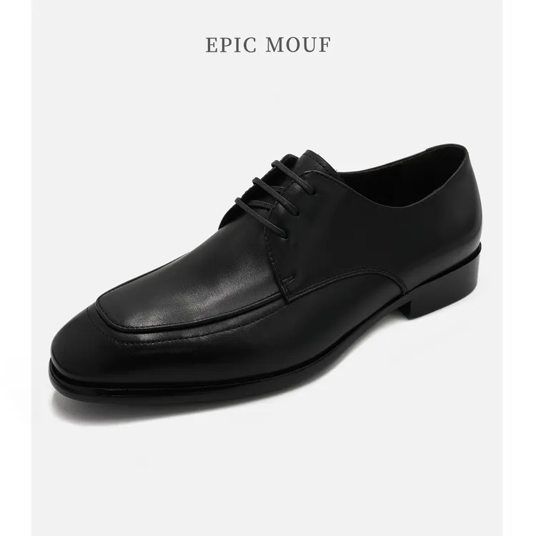 牟夫「德比鞋」2026新款商务系带通勤真皮黑色男士皮鞋婚鞋