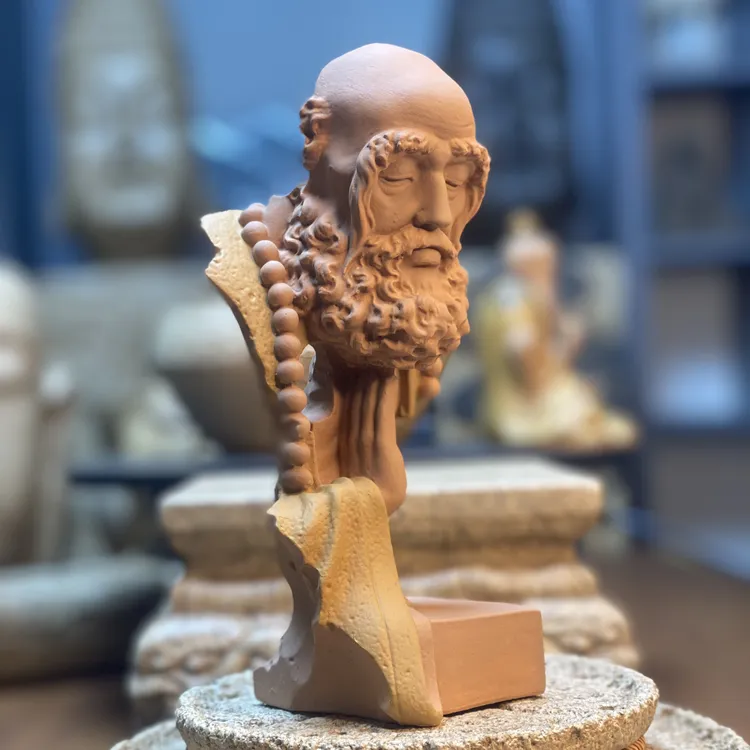 禅意达摩摆件雕刻手工工艺品创意彩绘达摩半身造像达摩摆件