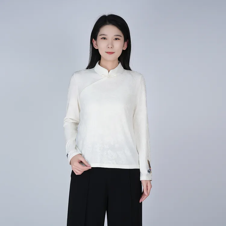 2025秋季中式纯色长袖立领舒适百搭气质内搭女士上衣WH050078923