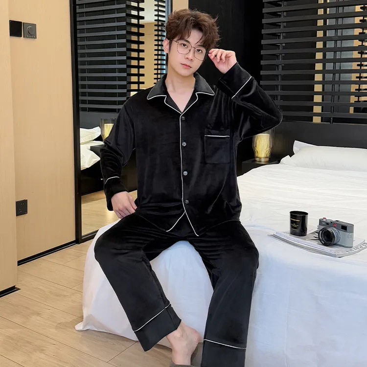YIHAN-海岛绒冬季新款睡衣男士双面加绒加厚保暖冬天可外穿居家服