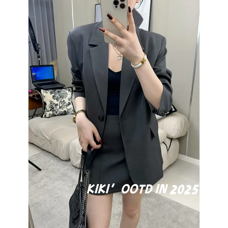 2025年秋季潮流宽松小西装外套女百搭设计师韩版短裙西服裙裤子