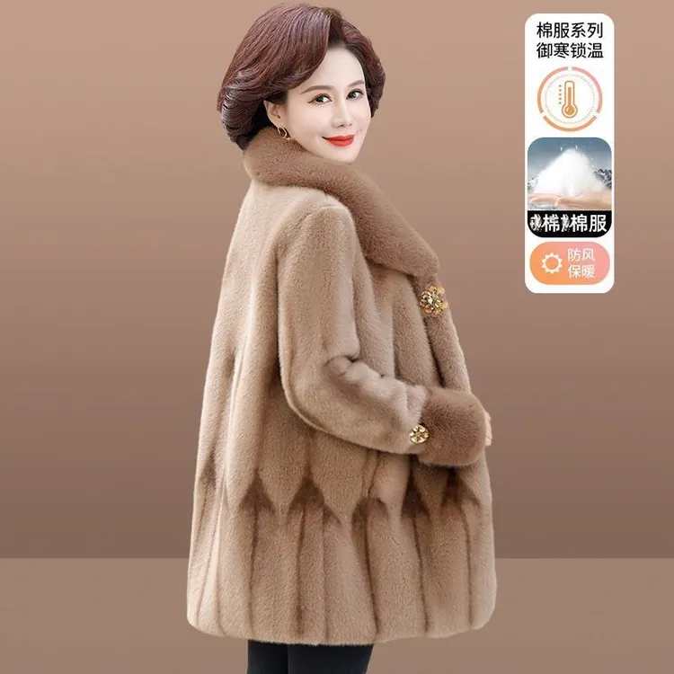 时尚妈妈冬装水貂绒外套洋气中老年女秋冬阔太太皮毛一体保暖大衣