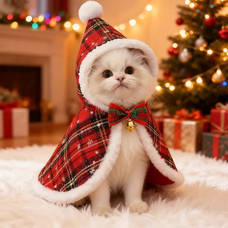 猫咪衣服圣诞斗篷秋冬保暖披风猫咪狗狗披肩睡袍中小型犬新年装扮