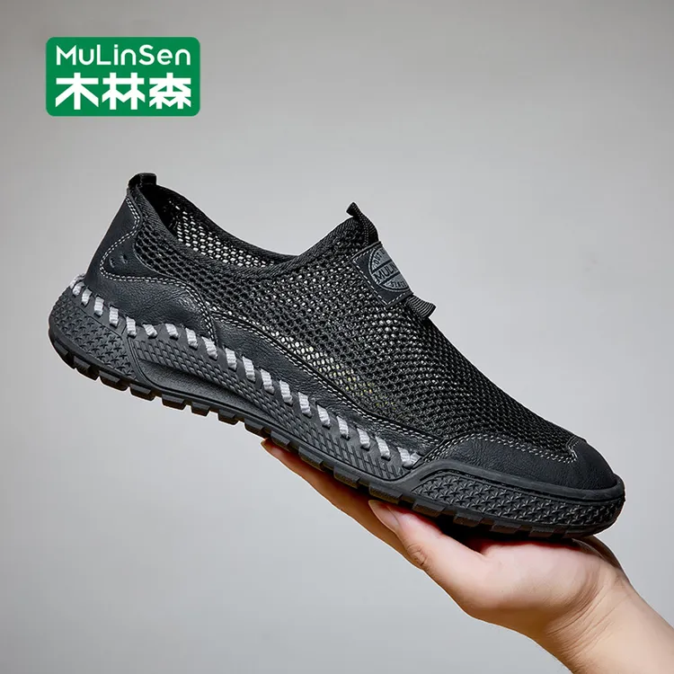 木林森男鞋秋季镂空网眼透气开车一脚蹬网鞋男户外溯溪网面休闲鞋