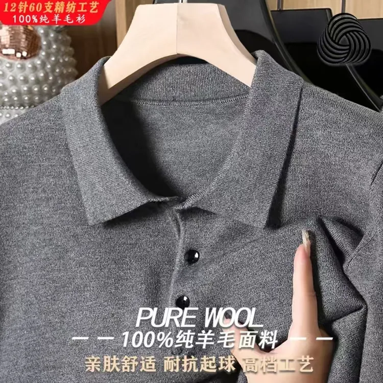 【%100羊毛】男士秋冬保暖上衣羊毛衫高档毛衣男秋冬针织衫长袖翻领