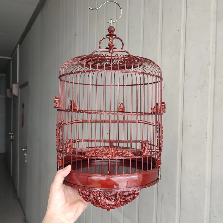 直径24/26麒麟款广笼八仙贺寿蝙蝠雕花生漆正装绣眼黑白清远鸟笼