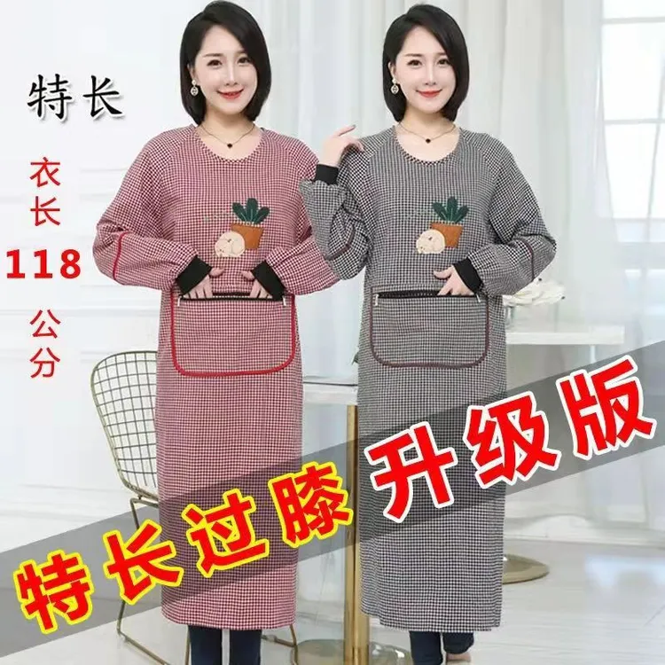 棉布罩衣加长围裙长袖拉链兜成人罩衣做饭马防油批发男女工作服