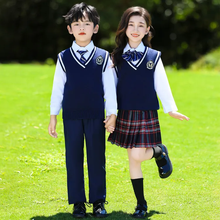 春秋季中小学生校服套装英伦风马甲三件套西装班服儿童幼儿园园服