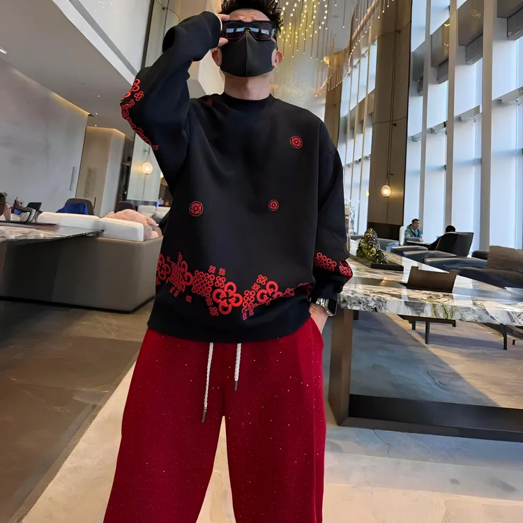 金先生【马年限定】马上有钱花立体发泡印花加绒扩版圆领长袖卫衣