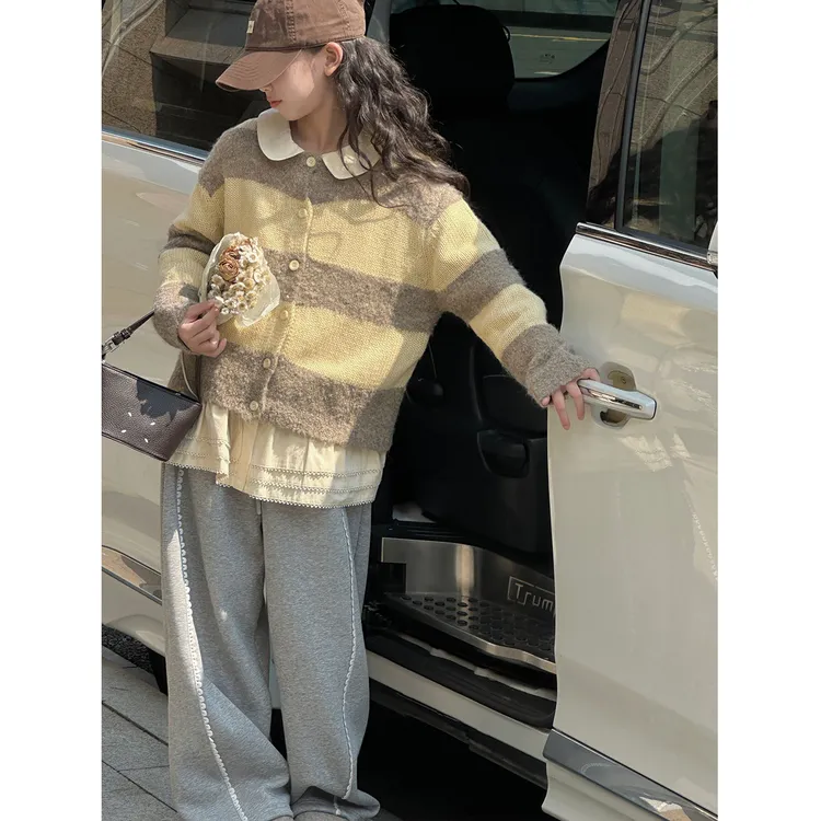 K29407孙小美撞色女童针织衫秋装2025新款儿童毛衣秋冬条纹上衣服