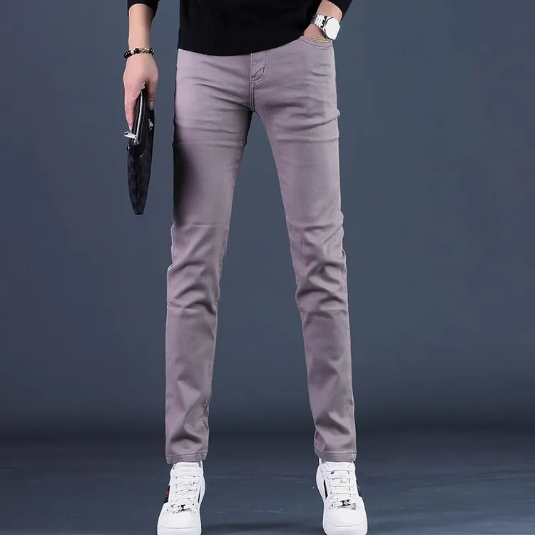 MR.25秋季新款欧洲站潮流时尚百搭休闲长裤子男士修身浅色牛仔裤