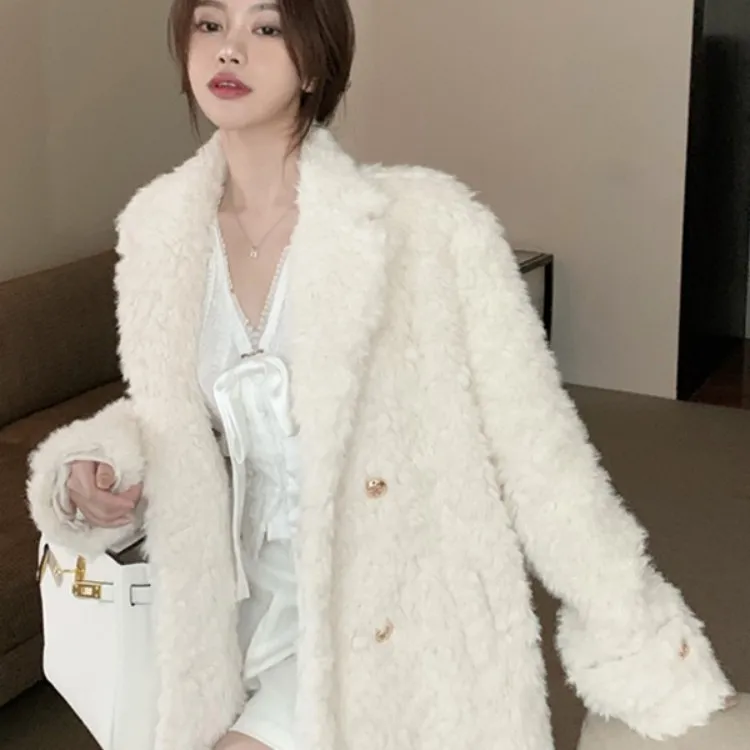 韩系chic羊羔绒外套女高级感复古毛毛大衣小香风上衣秋冬季ins潮