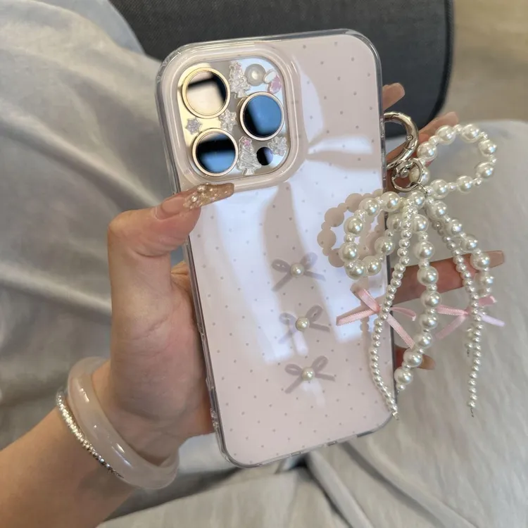 日韩波点蝴蝶结适用苹果16Promax手机壳15vivo华为oppo小米15大孔