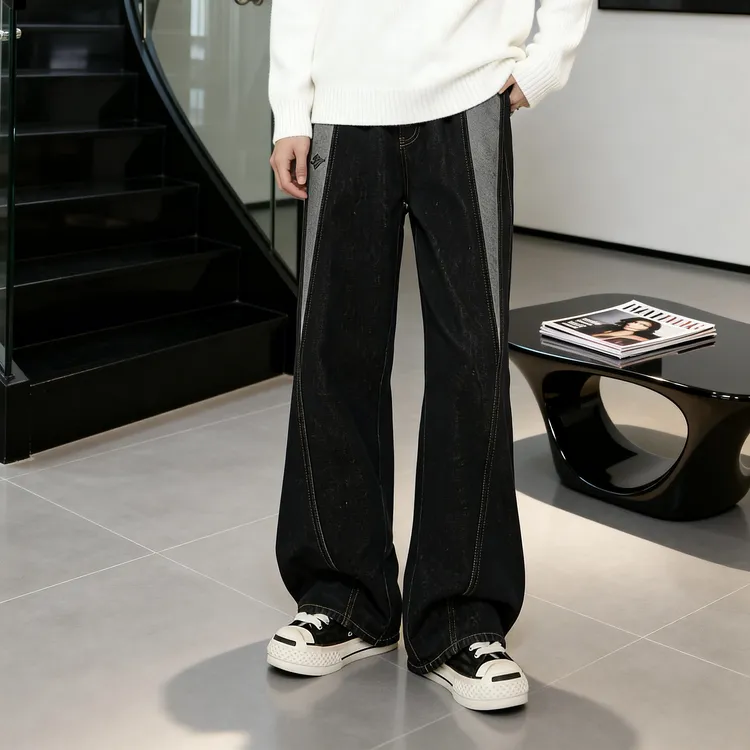 美式丹宁原牛宽松男士阔腿牛仔裤休闲百搭时尚复古潮流阔腿裤男款