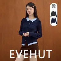 Eve hut/夏娃小屋秋冬新款气质百搭撞色开衫Polo领毛衣EHOMB5385