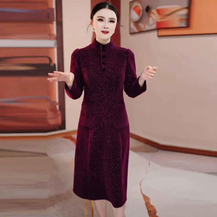 气质立领长袖连衣裙女2025秋季新款中年妈妈装时尚显瘦高级感裙子
