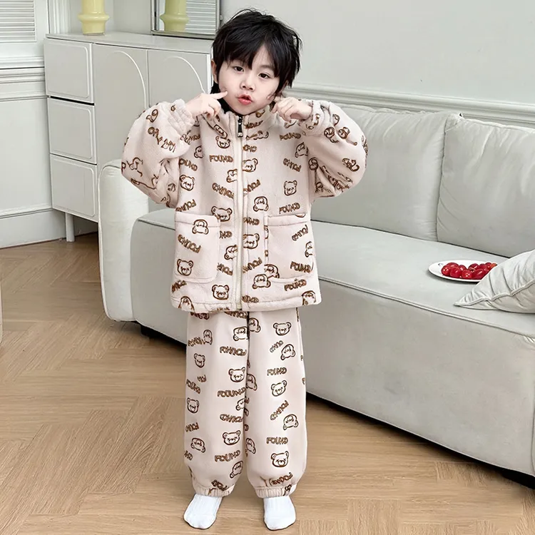 新款儿童睡衣法兰绒套装中大童秋冬季家居服男宝宝幼儿睡衣秋冬