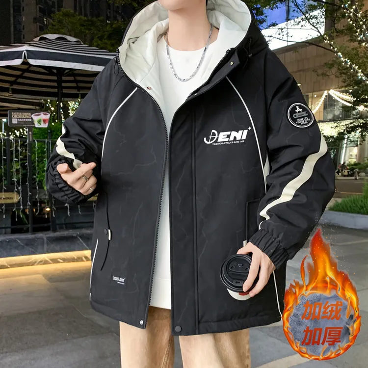 冬季男连帽外套2025新款活力风扎染加绒加厚夹克青少年帅气冲锋衣