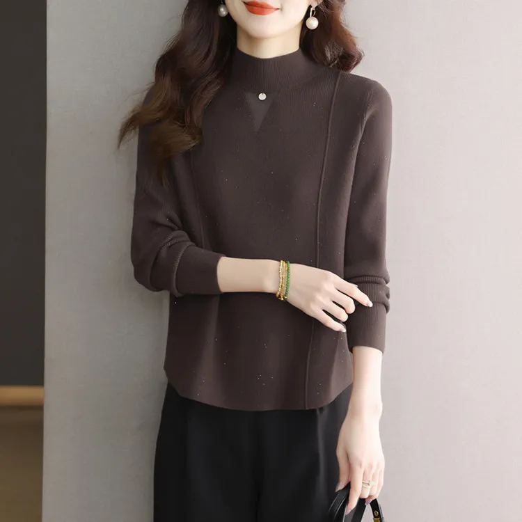 秋冬女士内搭打底衫女2025新款洋气半高领针织衫宽松t恤长袖上衣