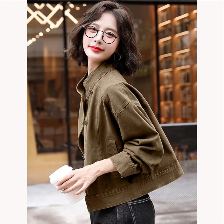 街头感百搭牛仔短外套2025春秋新款时尚复古咖啡色宽松休闲夹克女