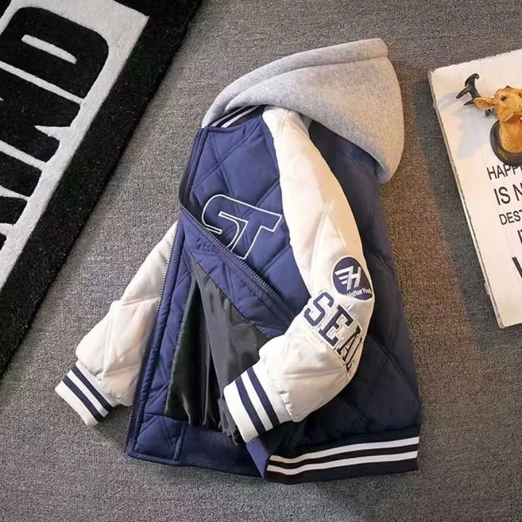 男童秋冬款夹棉外套加厚2025新款冬季棒球服中大儿童男孩冬装棉服
