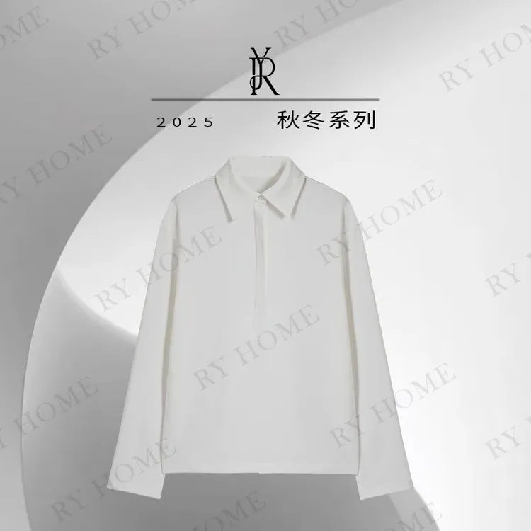 【容雨RYHOME】慕斯绒简约百搭POLO领长袖衫253T2196