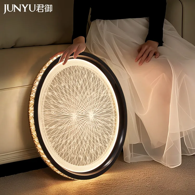 水晶卧室吸顶灯2025新款轻奢高级感圆形家用房间书房全光谱灯现代