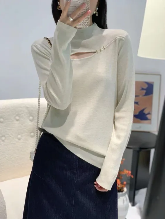 2026年春秋新款漏洞软糯半高领设计感上衣针织衫打底衫毛衣G7-13