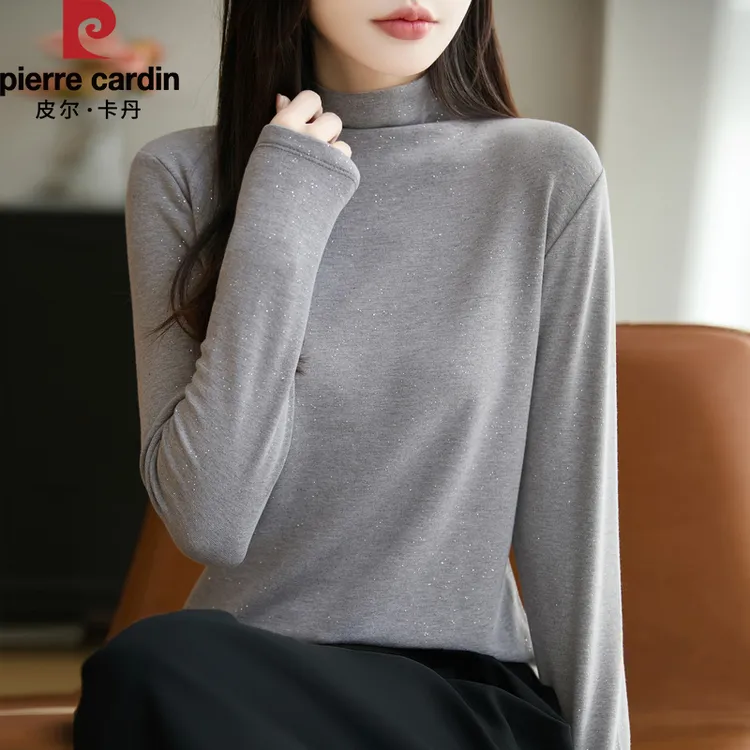 皮尔卡丹新款半高领满天星保暖舒适打底针织衫百搭纯色上衣女士