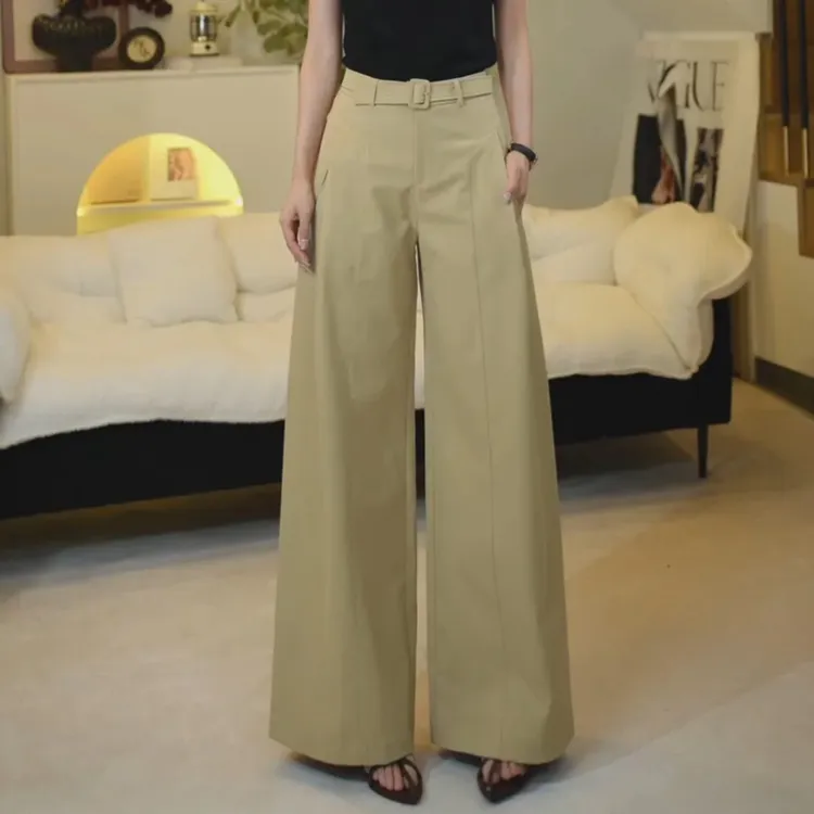 拉夏贝尔设计感气质高腰阔腿裤女2025新款秋季A版垂感宽松休闲裤