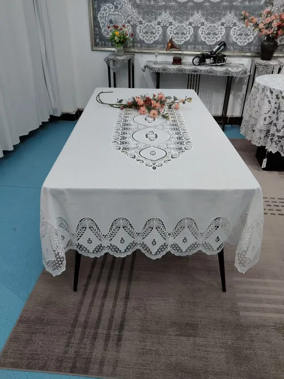 2622宝石花欧式风格长方形亚麻刺绣桌布盖布台布新款爆款镂空