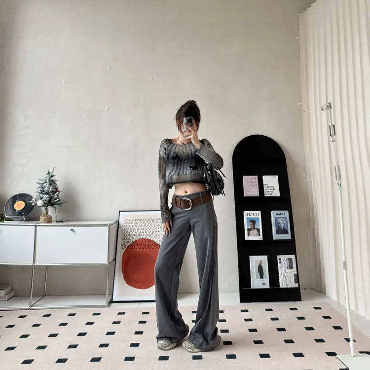 IG ONE秋冬新款直筒低腰宽松西装裤女显瘦百搭垂感显气质拖地裤
