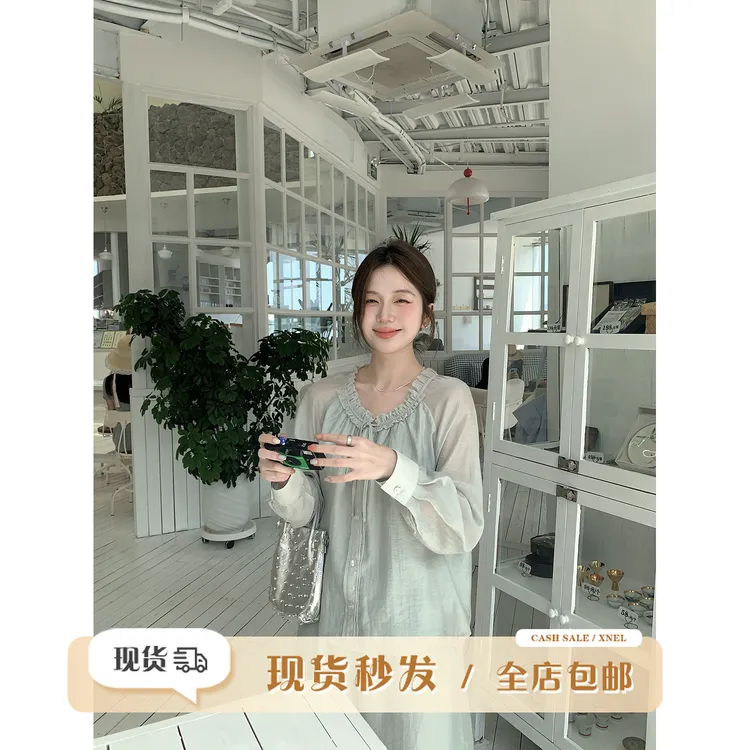 陳文文xenl【流光逸影】夏季设计感抽褶薄款套装衬衫长裤两件套0011