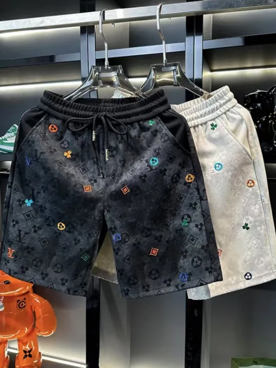 欧货男士高端时尚绣花休闲运动短裤男潮牌2025夏季新款沙滩五分裤